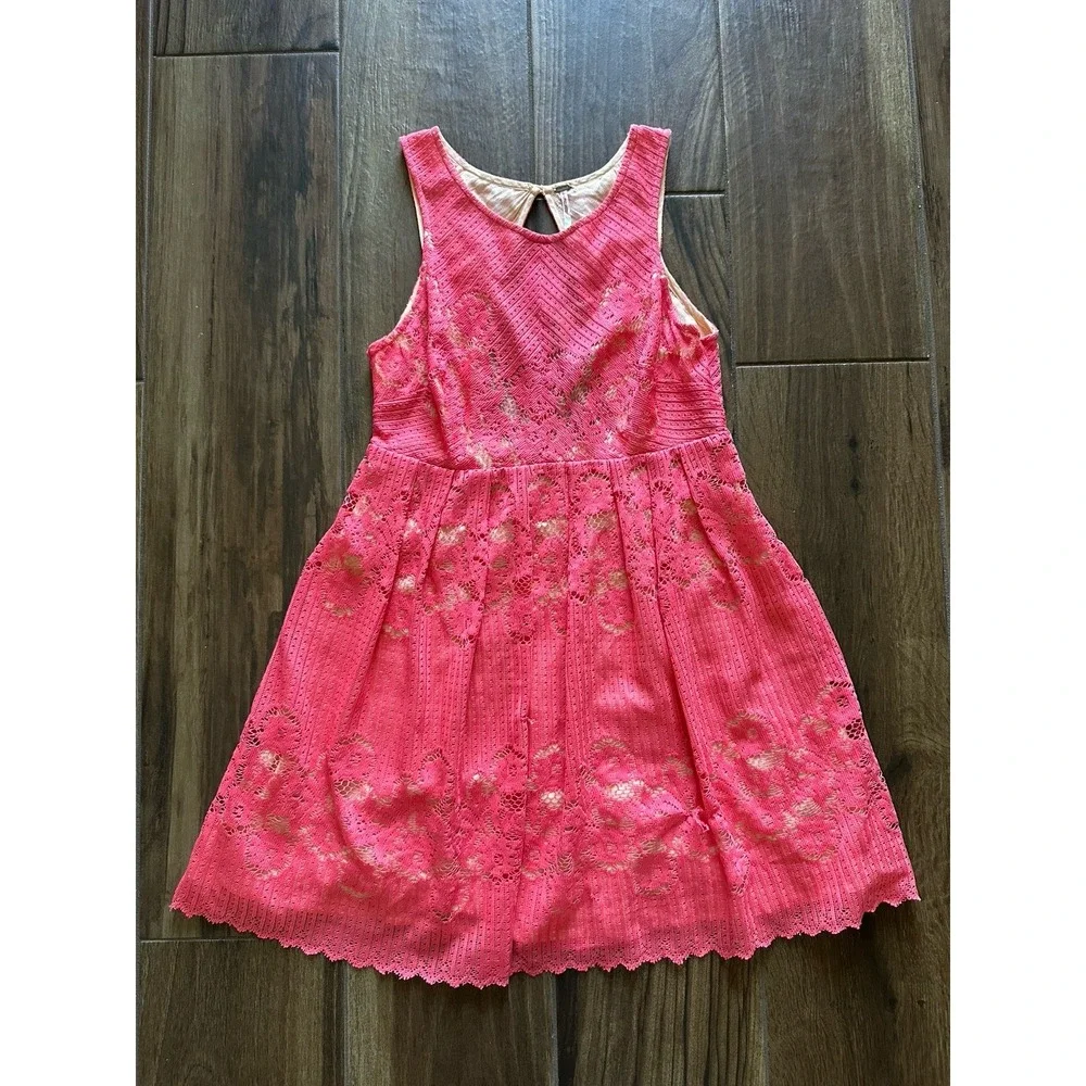 Free People Lace Rocca Dress Dusty Rose Pink Sleeveless Open Back Dress Sz Med - Picture 1 of 9